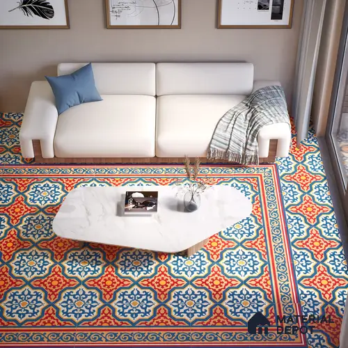 Moroccan Carpet Floor Tile TL 03080 A Corner 1 ft x 1 ft Matte Finish Digital Ceramic Tile - 9.5 mm | Suitable For Living Room, Kitchen, Bathroom | Please Expect a Slight Variation of Pattern