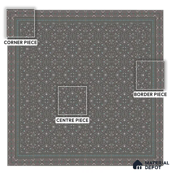 Moroccan Carpet Floor Tile TL 03081 B Border 1 ft x 1 ft Matte Finish Digital Ceramic Tile - 9.5 mm | Suitable For Living Room, Kitchen, Bathroom | Please Expect a Slight Variation of Pattern (Sample)