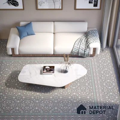 Moroccan Carpet Floor Tile TL 03081 B Border 1 ft x 1 ft Matte Finish Digital Ceramic Tile - 9.5 mm | Suitable For Living Room, Kitchen, Bathroom | Please Expect a Slight Variation of Pattern (Sample)