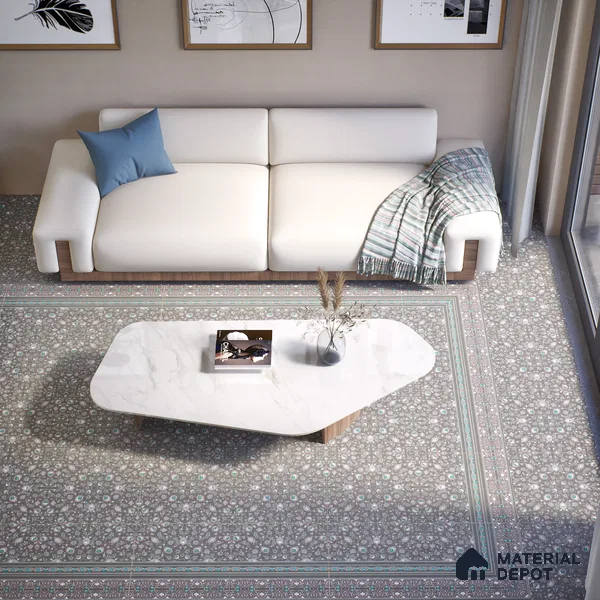 Moroccan Carpet Floor Tile TL 03081 B Border 1 ft x 1 ft Matte Finish Digital Ceramic Tile - 9.5 mm | Suitable For Living Room, Kitchen, Bathroom | Please Expect a Slight Variation of Pattern (Sample)