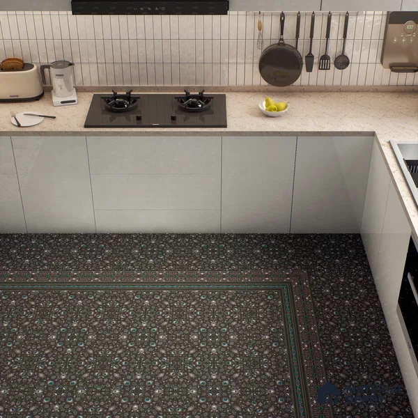Moroccan Carpet Floor Tile TL 03081 B Border 1 ft x 1 ft Matte Finish Digital Ceramic Tile - 9.5 mm | Suitable For Living Room, Kitchen, Bathroom | Please Expect a Slight Variation of Pattern (Sample)