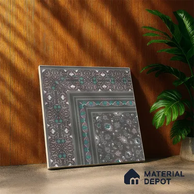 Moroccan Carpet Floor Tile TL 03081 A Corner 1 ft x 1 ft Matte Finish Digital Ceramic Tile - 9.5 mm | Suitable For Living Room, Kitchen, Bathroom | Please Expect a Slight Variation of Pattern (Sample)
