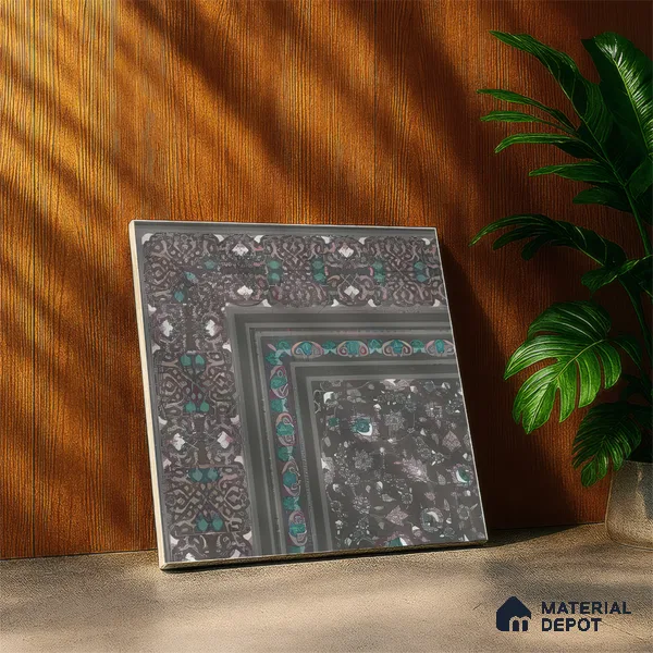 Moroccan Carpet Floor Tile TL 03081 A Corner 1 ft x 1 ft Matte Finish Digital Ceramic Tile - 9.5 mm | Suitable For Living Room, Kitchen, Bathroom | Please Expect a Slight Variation of Pattern (Sample)