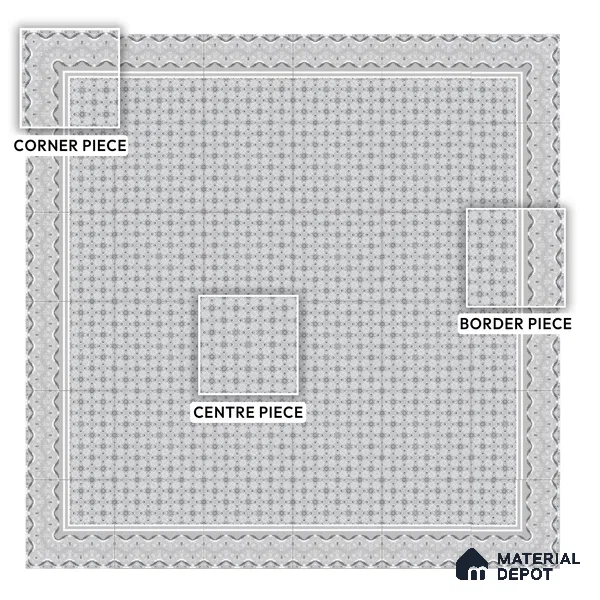 Moroccan Carpet Floor Tile TL 03082 B Border 1 ft x 1 ft Matte Finish Digital Ceramic Tile - 9.5 mm | Suitable For Living Room, Kitchen, Dining Area | Please Expect a Slight Variation of Pattern