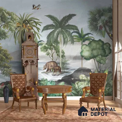 Anandvan Jungle Theme Customised Wallpaper, Green Sukoon Series Handmade Nature Design (Customised Size Wallpaper)