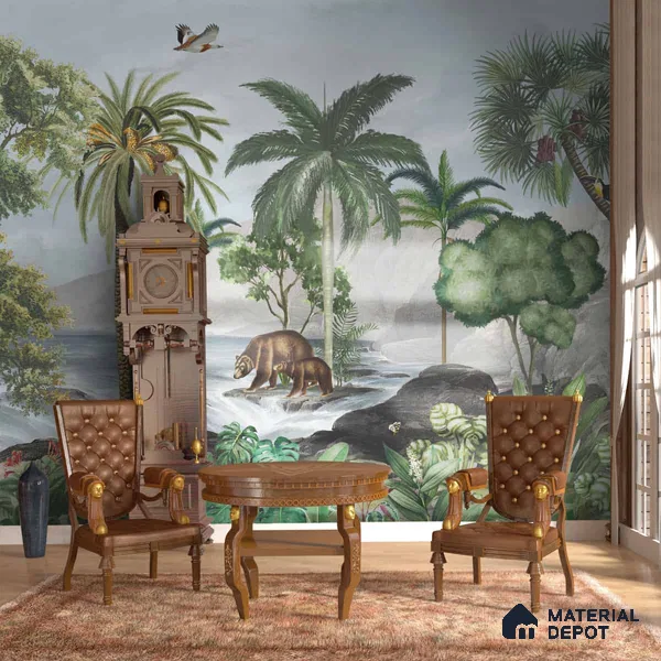 Anandvan Jungle Theme Customised Wallpaper, Green Sukoon Series Handmade Nature Design (Customised Size Wallpaper)