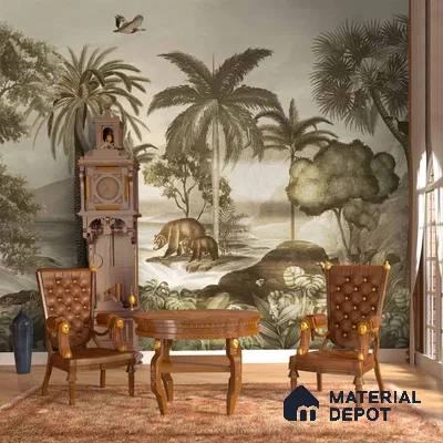 Anandvan Jungle Theme Customised Wallpaper, Sepia Sukoon Series Handmade Nature Design (Customised Size Wallpaper)