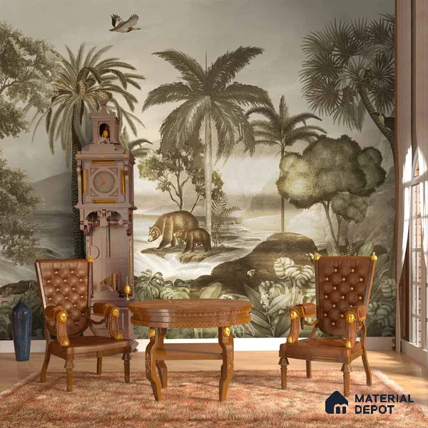 Anandvan Jungle Theme Customised Wallpaper, Sepia Sukoon Series Handmade Nature Design (Customised Size Wallpaper)
