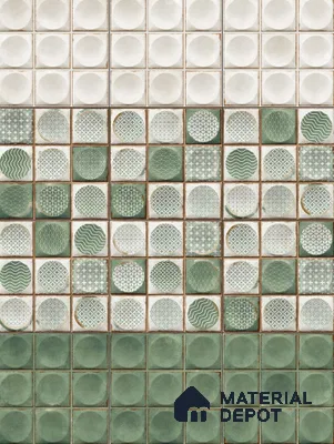Faux Subway Wall Tile TL 04918 C Esfera Decor 1 Circle Satvario Verde 1 ft x 1 ft Ceramic Matte Finish - 9 mm | Suitable for Highlighter Walls, Foyer, Bathroom, Kitchen Wall & Backsplashes | Please Expect a Slight Variation of Pattern