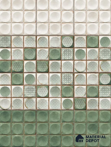 Faux Subway Wall Tile TL 04918 C Esfera Decor 1 Circle Satvario Verde 1 ft x 1 ft Ceramic Matte Finish - 9 mm | Suitable for Highlighter Walls, Foyer, Bathroom, Kitchen Wall & Backsplashes | Please Expect a Slight Variation of Pattern