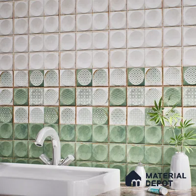 Faux Subway Wall Tile TL 04918 C Esfera Decor 1 Circle Satvario Verde 1 ft x 1 ft Ceramic Matte Finish - 9 mm | Suitable for Highlighter Walls, Foyer, Bathroom, Kitchen Wall & Backsplashes | Please Expect a Slight Variation of Pattern