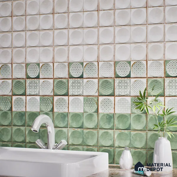Faux Subway Wall Tile TL 04918 C Esfera Decor 1 Circle Satvario Verde 1 ft x 1 ft Ceramic Matte Finish - 9 mm | Suitable for Highlighter Walls, Foyer, Bathroom, Kitchen Wall & Backsplashes | Please Expect a Slight Variation of Pattern