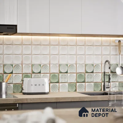Faux Subway Wall Tile TL 04918 C Esfera Decor 1 Circle Satvario Verde 1 ft x 1 ft Ceramic Matte Finish - 9 mm | Suitable for Highlighter Walls, Foyer, Bathroom, Kitchen Wall & Backsplashes | Please Expect a Slight Variation of Pattern