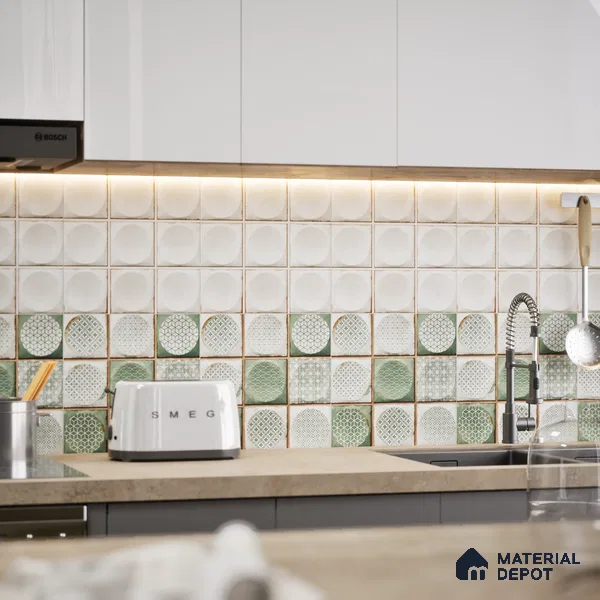 Faux Subway Wall Tile TL 04918 C Esfera Decor 1 Circle Satvario Verde 1 ft x 1 ft Ceramic Matte Finish - 9 mm | Suitable for Highlighter Walls, Foyer, Bathroom, Kitchen Wall & Backsplashes | Please Expect a Slight Variation of Pattern