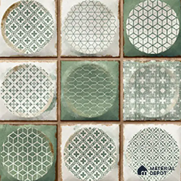 Faux Subway Wall Tile TL 04918 D Esfera Decor 2 Circle Satvario Verde 1 ft x 1 ft Ceramic Matte Finish - 9 mm | Suitable for Highlighter Walls, Foyer, Bathroom, Kitchen Wall & Backsplashes | Please Expect a Slight Variation of Pattern