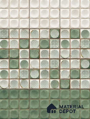 Faux Subway Wall Tile TL 04918 D Esfera Decor 2 Circle Satvario Verde 1 ft x 1 ft Ceramic Matte Finish - 9 mm | Suitable for Highlighter Walls, Foyer, Bathroom, Kitchen Wall & Backsplashes | Please Expect a Slight Variation of Pattern