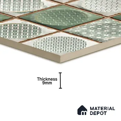 Faux Subway Wall Tile TL 04918 D Esfera Decor 2 Circle Satvario Verde 1 ft x 1 ft Ceramic Matte Finish - 9 mm | Suitable for Highlighter Walls, Foyer, Bathroom, Kitchen Wall & Backsplashes | Please Expect a Slight Variation of Pattern