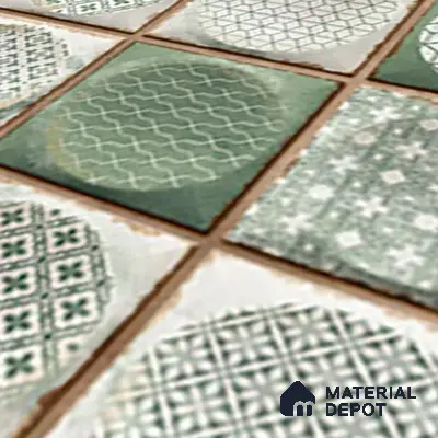 Faux Subway Wall Tile TL 04918 D Esfera Decor 2 Circle Satvario Verde 1 ft x 1 ft Ceramic Matte Finish - 9 mm | Suitable for Highlighter Walls, Foyer, Bathroom, Kitchen Wall & Backsplashes | Please Expect a Slight Variation of Pattern
