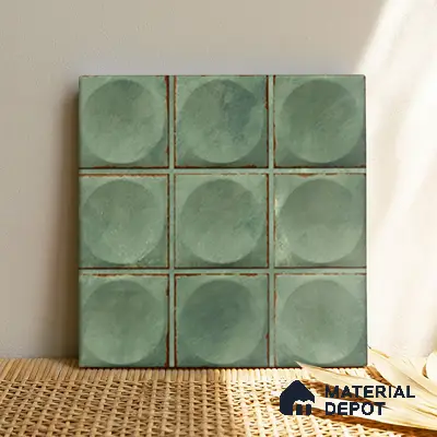 Faux Subway Wall Tile TL 04918 E Esfera Base Circle Satvario Verde 1 ft x 1 ft Ceramic Matte Finish - 9 mm | Suitable for Highlighter Walls, Foyer, Bathroom, Kitchen Wall & Backsplashes | Please Expect a Slight Variation of Pattern
