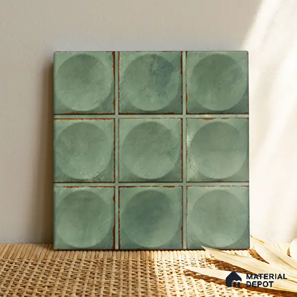 Faux Subway Wall Tile TL 04918 E Esfera Base Circle Satvario Verde 1 ft x 1 ft Ceramic Matte Finish - 9 mm | Suitable for Highlighter Walls, Foyer, Bathroom, Kitchen Wall & Backsplashes | Please Expect a Slight Variation of Pattern