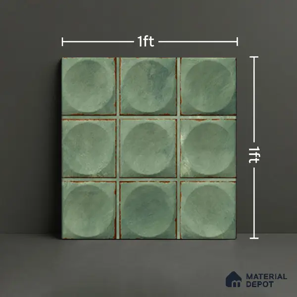 Faux Subway Wall Tile TL 04918 E Esfera Base Circle Satvario Verde 1 ft x 1 ft Ceramic Matte Finish - 9 mm | Suitable for Highlighter Walls, Foyer, Bathroom, Kitchen Wall & Backsplashes | Please Expect a Slight Variation of Pattern