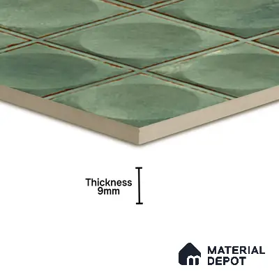 Faux Subway Wall Tile TL 04918 E Esfera Base Circle Satvario Verde 1 ft x 1 ft Ceramic Matte Finish - 9 mm | Suitable for Highlighter Walls, Foyer, Bathroom, Kitchen Wall & Backsplashes | Please Expect a Slight Variation of Pattern