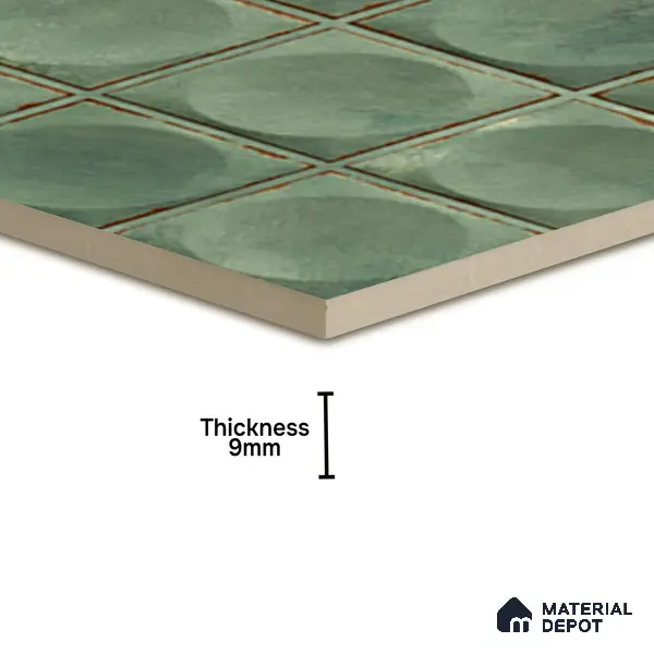 Faux Subway Wall Tile TL 04918 E Esfera Base Circle Satvario Verde 1 ft x 1 ft Ceramic Matte Finish - 9 mm | Suitable for Highlighter Walls, Foyer, Bathroom, Kitchen Wall & Backsplashes | Please Expect a Slight Variation of Pattern