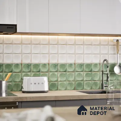 Faux Subway Wall Tile TL 04918 E Esfera Base Circle Satvario Verde 1 ft x 1 ft Ceramic Matte Finish - 9 mm | Suitable for Highlighter Walls, Foyer, Bathroom, Kitchen Wall & Backsplashes | Please Expect a Slight Variation of Pattern