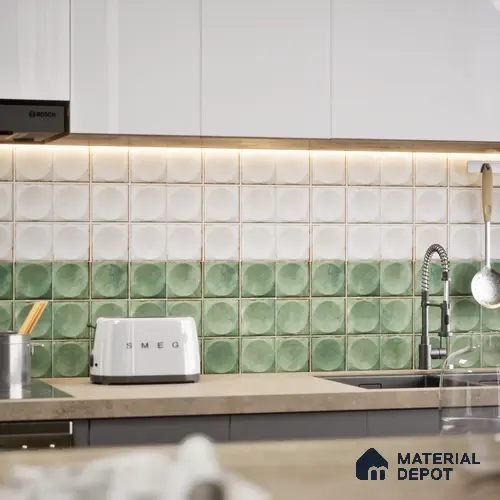 Faux Subway Wall Tile TL 04918 E Esfera Base Circle Satvario Verde 1 ft x 1 ft Ceramic Matte Finish - 9 mm | Suitable for Highlighter Walls, Foyer, Bathroom, Kitchen Wall & Backsplashes | Please Expect a Slight Variation of Pattern