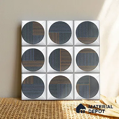 Faux Subway Wall Tile TL 04918 Esfera Decor 1 Circle Nero Pallido 1 ft x 1 ft Ceramic Matte Finish - 9 mm | Suitable for Highlighter Walls, Foyer, Bathroom, Kitchen Wall & Backsplashes | Please Expect a Slight Variation of Pattern (Sample)