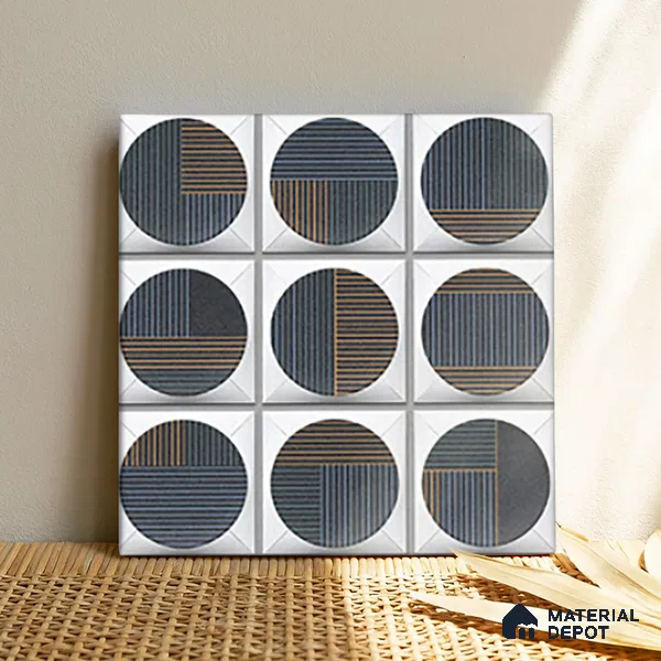 Faux Subway Wall Tile TL 04918 Esfera Decor 1 Circle Nero Pallido 1 ft x 1 ft Ceramic Matte Finish - 9 mm | Suitable for Highlighter Walls, Foyer, Bathroom, Kitchen Wall & Backsplashes | Please Expect a Slight Variation of Pattern (Sample)