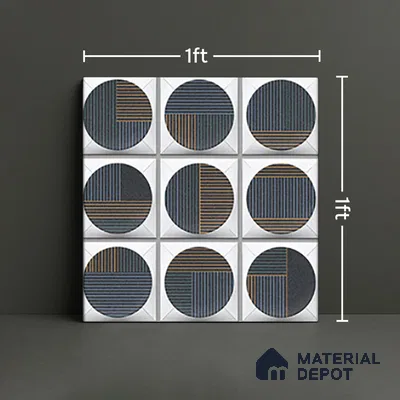 Faux Subway Wall Tile TL 04918 Esfera Decor 1 Circle Nero Pallido 1 ft x 1 ft Ceramic Matte Finish - 9 mm | Suitable for Highlighter Walls, Foyer, Bathroom, Kitchen Wall & Backsplashes | Please Expect a Slight Variation of Pattern (Sample)
