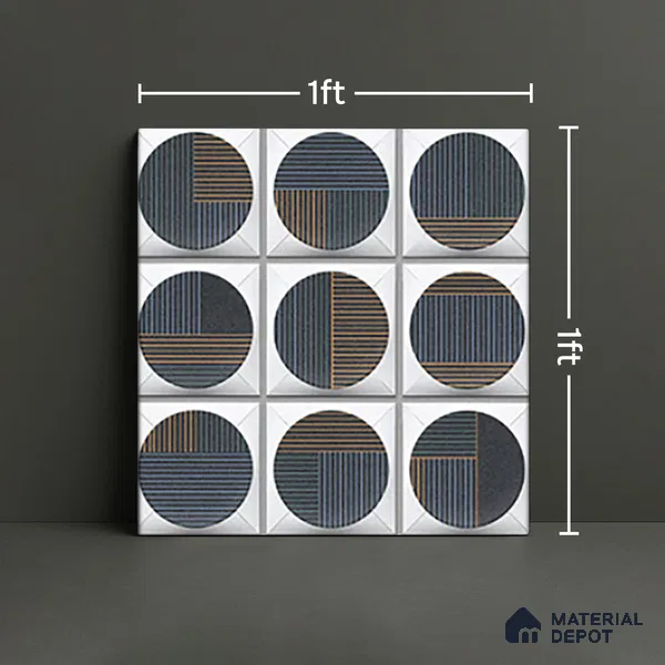 Faux Subway Wall Tile TL 04918 Esfera Decor 1 Circle Nero Pallido 1 ft x 1 ft Ceramic Matte Finish - 9 mm | Suitable for Highlighter Walls, Foyer, Bathroom, Kitchen Wall & Backsplashes | Please Expect a Slight Variation of Pattern (Sample)