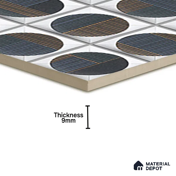 Faux Subway Wall Tile TL 04918 Esfera Decor 1 Circle Nero Pallido 1 ft x 1 ft Ceramic Matte Finish - 9 mm | Suitable for Highlighter Walls, Foyer, Bathroom, Kitchen Wall & Backsplashes | Please Expect a Slight Variation of Pattern (Sample)