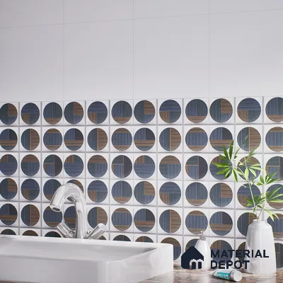 Faux Subway Wall Tile TL 04918 Esfera Decor 1 Circle Nero Pallido 1 ft x 1 ft Ceramic Matte Finish - 9 mm | Suitable for Highlighter Walls, Foyer, Bathroom, Kitchen Wall & Backsplashes | Please Expect a Slight Variation of Pattern (Sample)