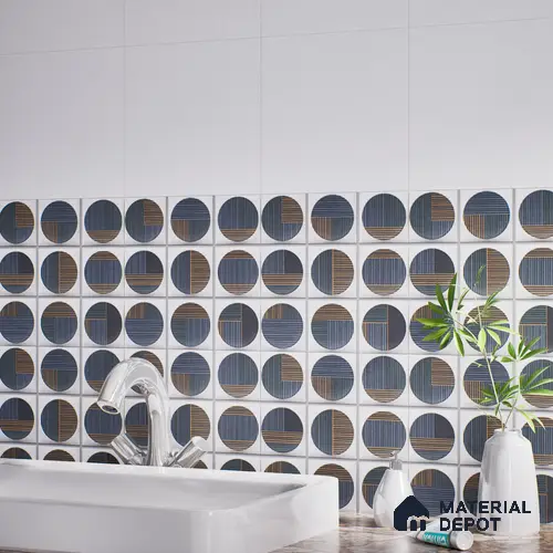 Faux Subway Wall Tile TL 04918 Esfera Decor 1 Circle Nero Pallido 1 ft x 1 ft Ceramic Matte Finish - 9 mm | Suitable for Highlighter Walls, Foyer, Bathroom, Kitchen Wall & Backsplashes | Please Expect a Slight Variation of Pattern