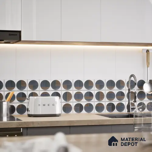 Faux Subway Wall Tile TL 04918 Esfera Decor 1 Circle Nero Pallido 1 ft x 1 ft Ceramic Matte Finish - 9 mm | Suitable for Highlighter Walls, Foyer, Bathroom, Kitchen Wall & Backsplashes | Please Expect a Slight Variation of Pattern