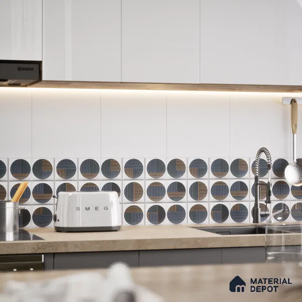 Faux Subway Wall Tile TL 04918 Esfera Decor 1 Circle Nero Pallido 1 ft x 1 ft Ceramic Matte Finish - 9 mm | Suitable for Highlighter Walls, Foyer, Bathroom, Kitchen Wall & Backsplashes | Please Expect a Slight Variation of Pattern (Sample)