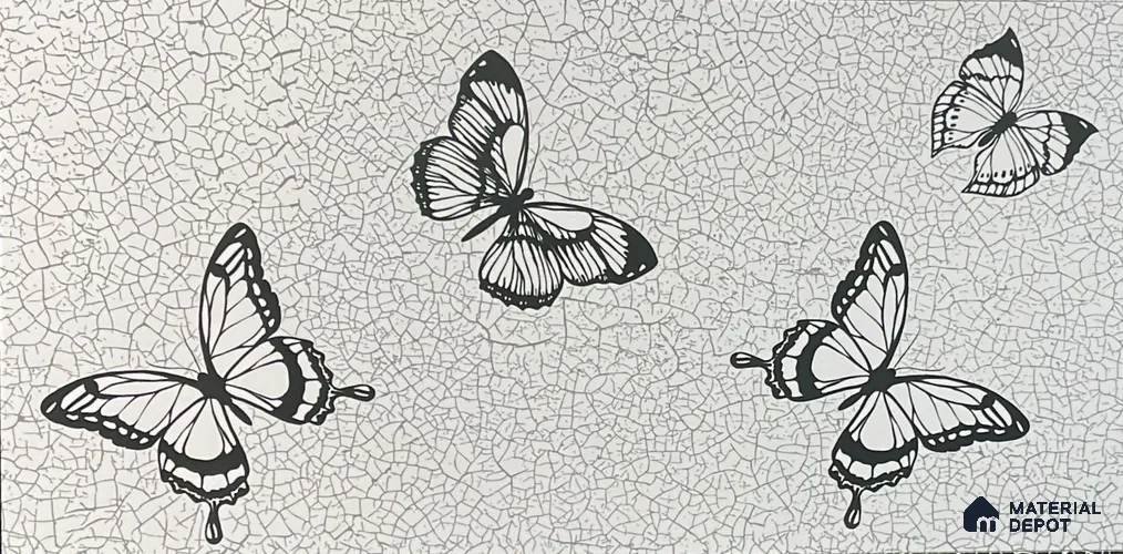 Highlighter Digital Wall Tile TL 05406 B Botanica Fly Decor 2 ft x 1 ft Ceramic Glossy Finish - 9 mm | Suitable For Living Room, Dining & Bathroom Walls