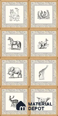 Handmade Third Fired Tile TL 13009 Sepia Menagerie 300x300 mm Jute Finish Glass Work Embossed On Ceramic English Series Tile - 12 mm | Custom Design & Individual Designs Available