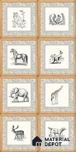 Handmade Third Fired Tile TL 13009 Sepia Menagerie 300x300 mm Jute Finish Glass Work Embossed On Ceramic English Series Tile - 12 mm | Custom Design & Individual Designs Available