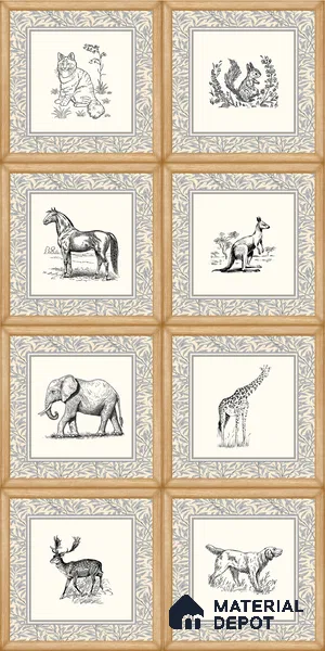 Handmade Third Fired Tile TL 13009 Sepia Menagerie 300x300 mm Jute Finish Glass Work Embossed On Ceramic English Series Tile - 12 mm | Custom Design & Individual Designs Available