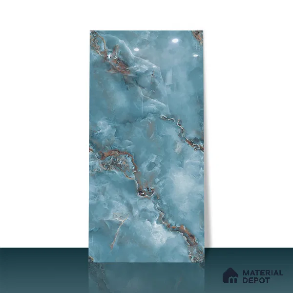 Marble Floor & Wall Tile TL 05574 Aqua Onyx Viser 4 ft x 2 ft Glossy Finish Vitrified Tile - 9 mm (Random 4)