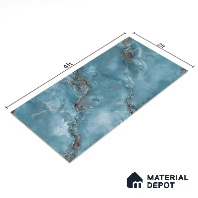 Marble Floor & Wall Tile TL 05574 Aqua Onyx Viser 4 ft x 2 ft Glossy Finish Vitrified Tile - 9 mm (Random 4)