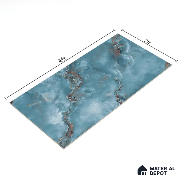 Marble Floor & Wall Tile TL 05574 Aqua Onyx Viser 4 ft x 2 ft Glossy Finish Vitrified Tile - 9 mm (Random 4)