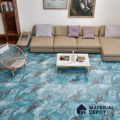 Marble Floor & Wall Tile TL 05574 Aqua Onyx Viser 4 ft x 2 ft Glossy Finish Vitrified Tile - 9 mm (Random 4)