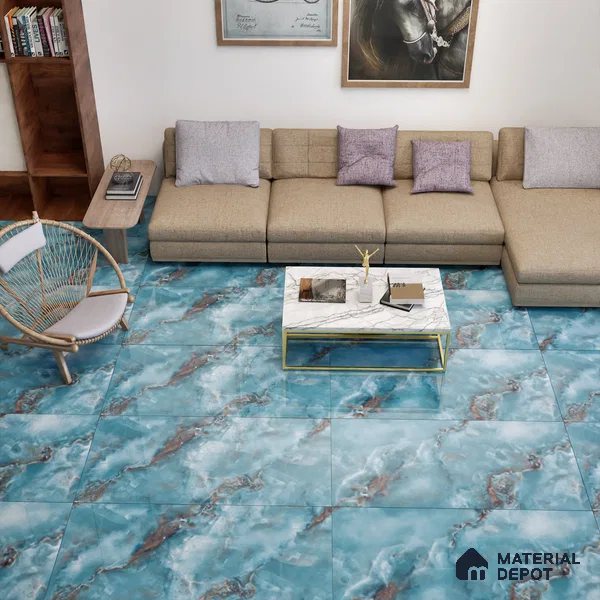 Marble Floor & Wall Tile TL 05574 Aqua Onyx Viser 4 ft x 2 ft Glossy Finish Vitrified Tile - 9 mm (Random 4)