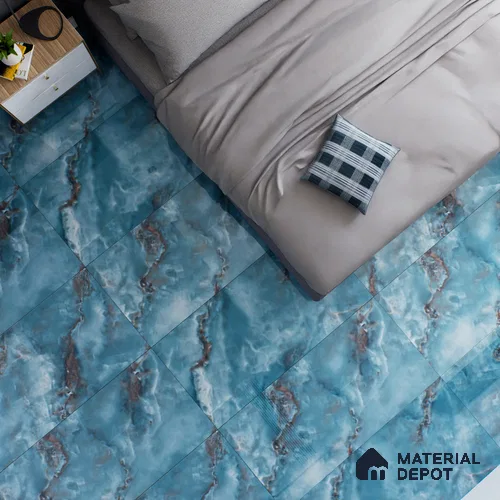 Marble Floor & Wall Tile TL 05574 Aqua Onyx Viser 4 ft x 2 ft Glossy Finish Vitrified Tile - 9 mm (Random 4)