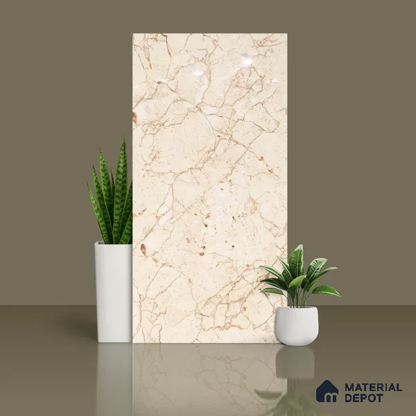 Budget Friendly Marble Floor & Wall Tile Value For Money TL 05597 Crema Arenado 4 ft x 2 ft - Vitrified Glossy Finish -9 mm | 3 Random Design | Suitable for Living Room, Bedroom & Bathroom