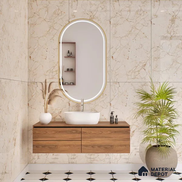 Budget Friendly Marble Floor & Wall Tile Value For Money TL 05597 Crema Arenado 4 ft x 2 ft - Vitrified Glossy Finish -9 mm | 3 Random Design | Suitable for Living Room, Bedroom & Bathroom